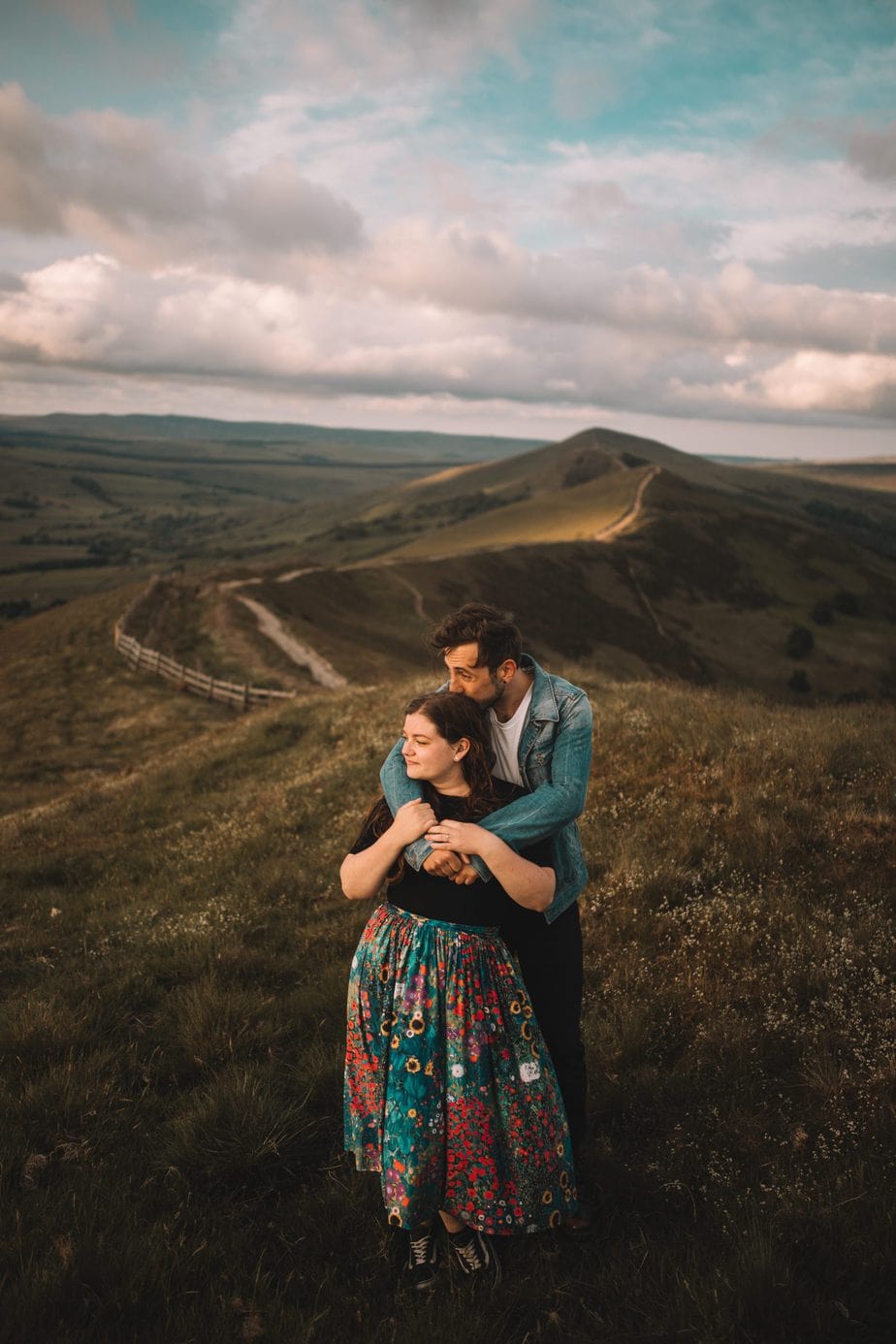 couple shoot on mam tor during their engagement session